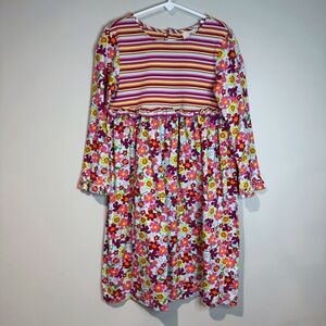 Hanna Andersson 6-7 (120 cm) Multicolor Floral Striped Long Sleeve Swing Dress